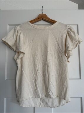dip Cream Ruffle Short Sleeve Cotton Tee